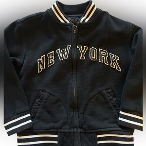 Polo Ralph Lauren Black Varsity New York Zip-up Jacket with Striped Collar